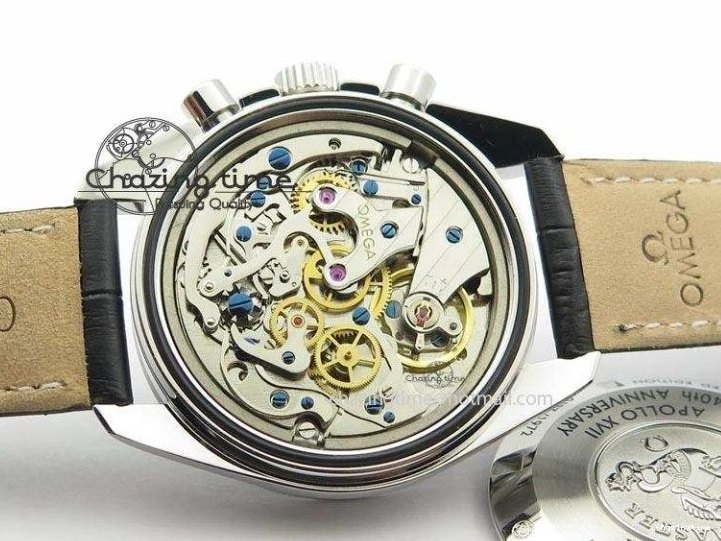 0322 Minimalist Speedmaster Apollo XVII Gray Dial On Black Leather Strap Manual Winding Chrono Movement 8222